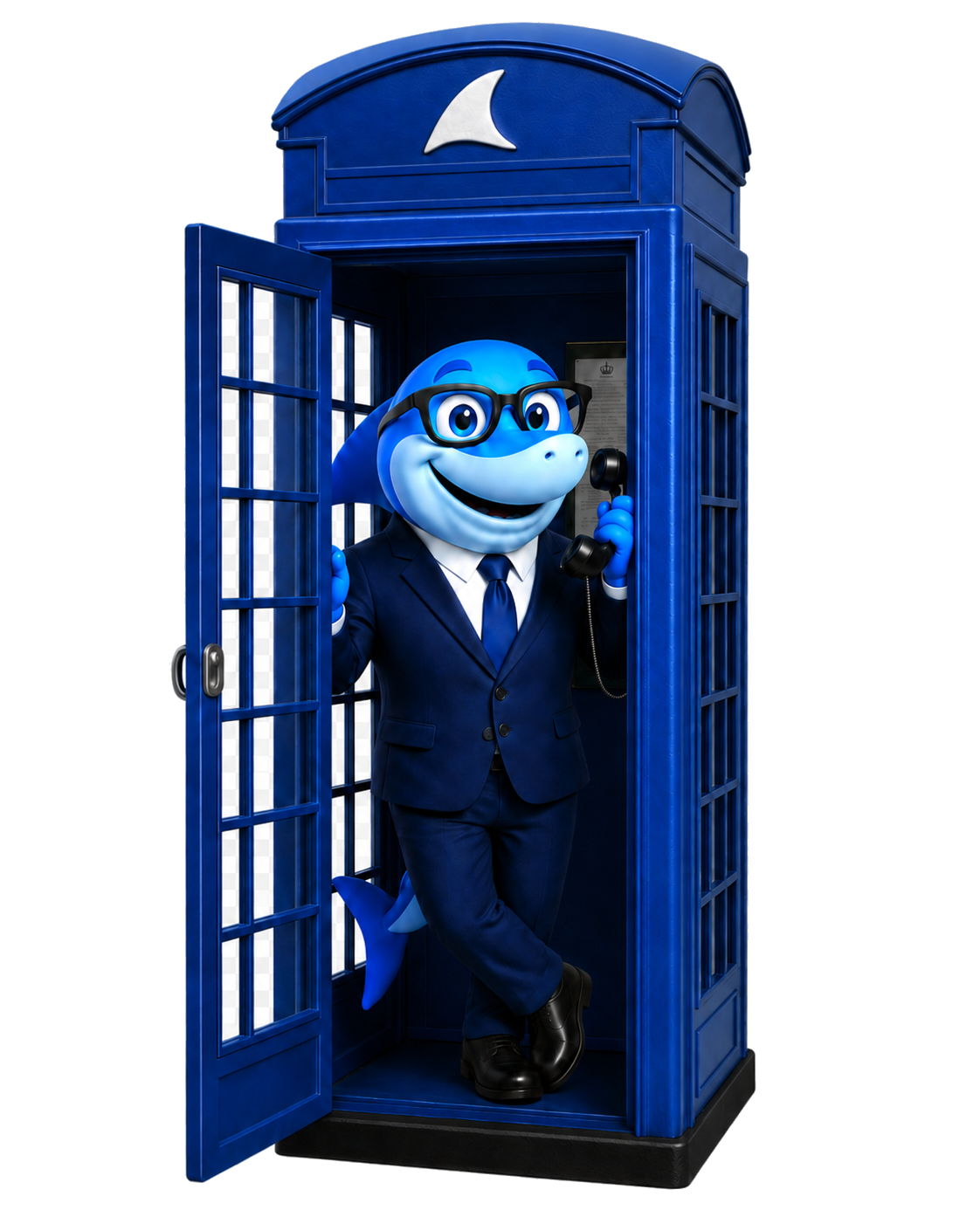 FinShark mascot at information booth